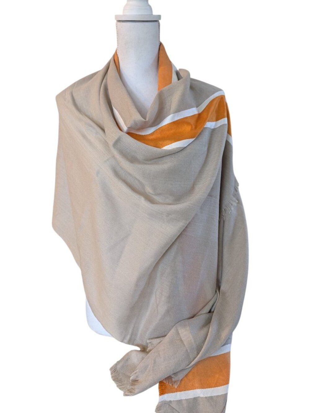 NWT Calvin Klein Scarf Wrap Shawl With Fringe Beige Cream Pumpkin Soft
